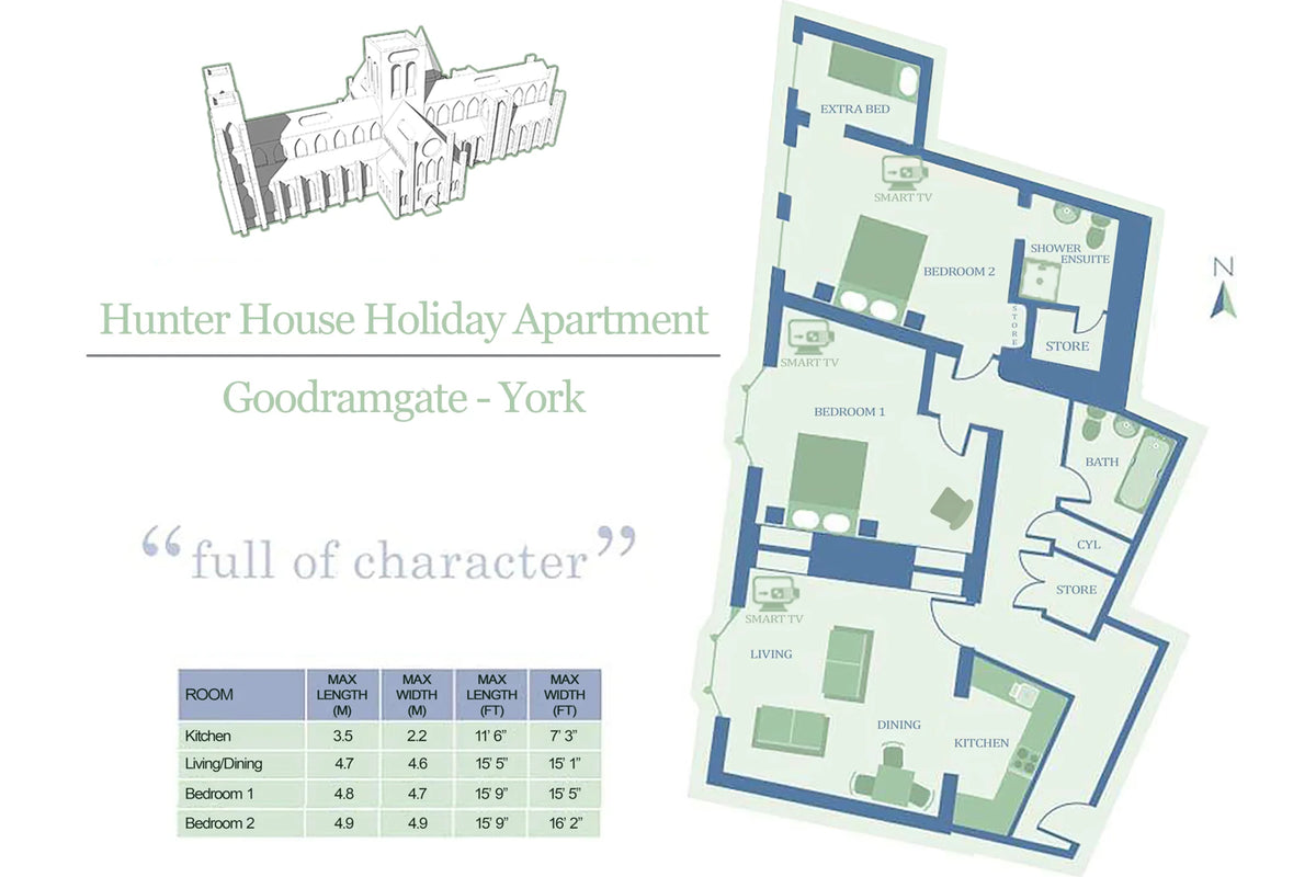 Hunter House Apartment floorplan layout for the Goodramgate apartment in York