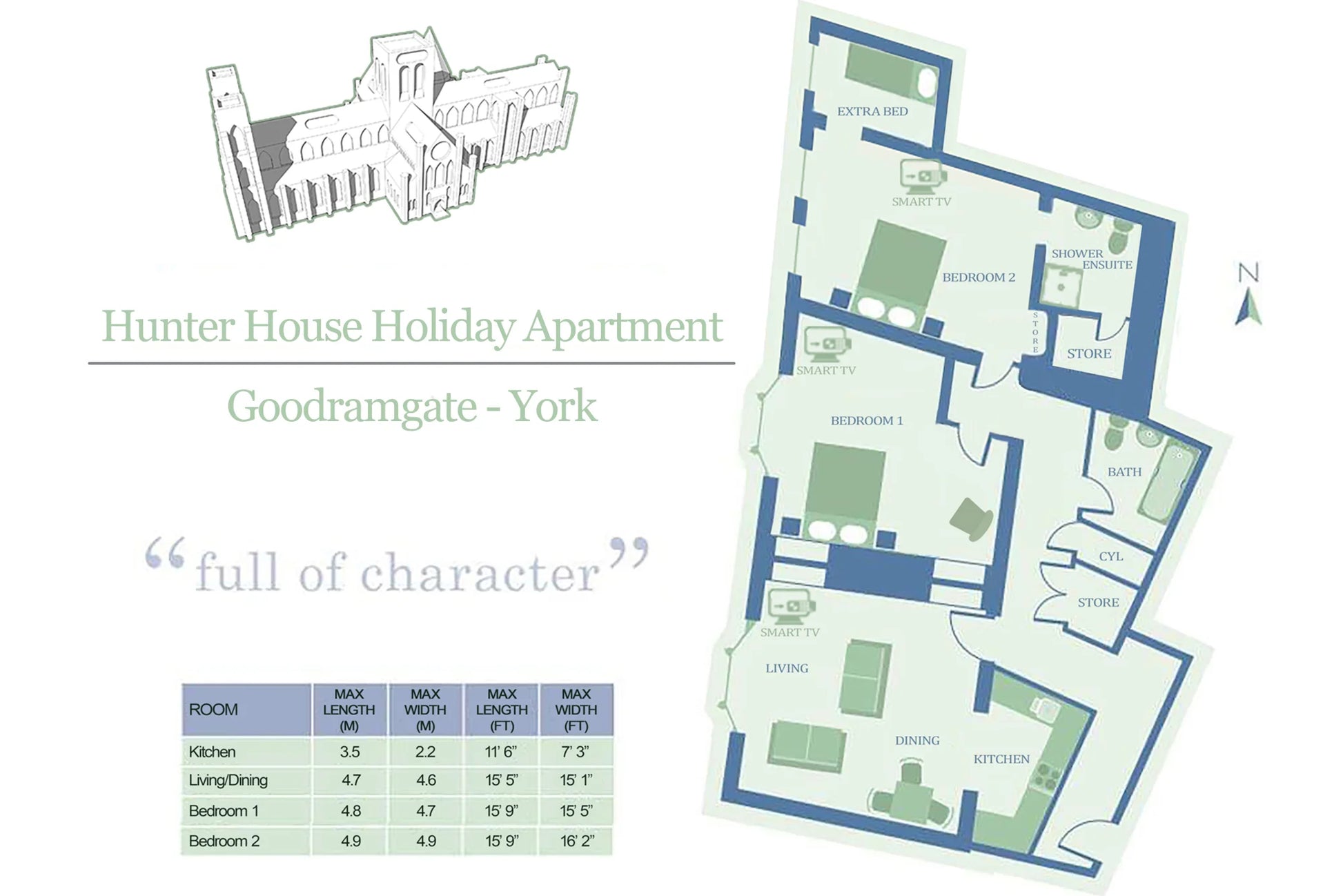 Hunter House Apartment floorplan layout for the Goodramgate apartment in York