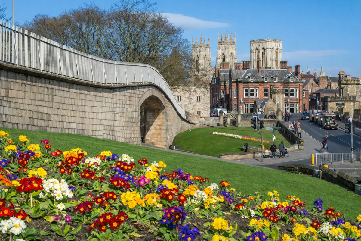York city walls and flowerbeds near the Hunter House Apartment in York city centre